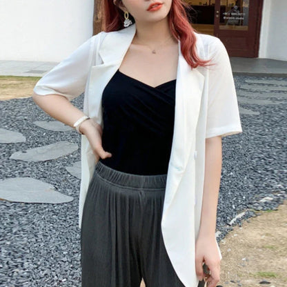 Office Lady Blazers Women Solid Lazy Style Summer Work Wear Casual Mujer Formal Vintage Outwear Clothing Elegant Ulzzang Daily