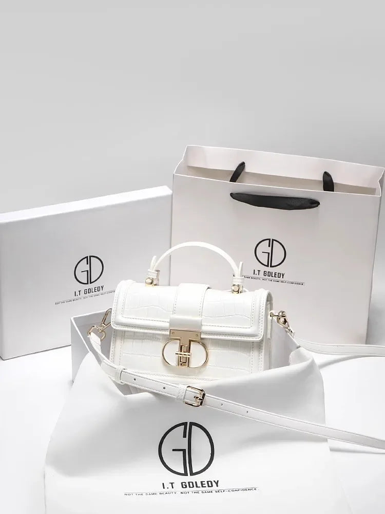Luxury Designer Bags with High Quality Alligator Printing Leather and Delicate Metal Design Women's Portable Shoulder Bag