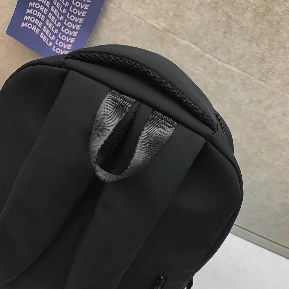 Large Capacity Solid Color Backpack for High School Students, Simple Black Travel Backpack for Middle School Students
