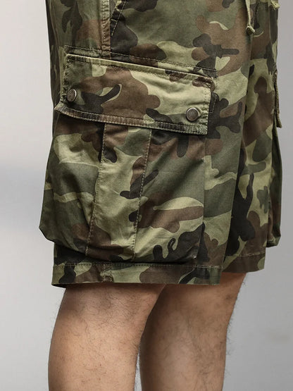2024 Men's Shorts Camouflage Grey Summer Casual Elastic Waist Knee Length Camo Cargo Short Men Stretch Drawstring Cotton Bermuda