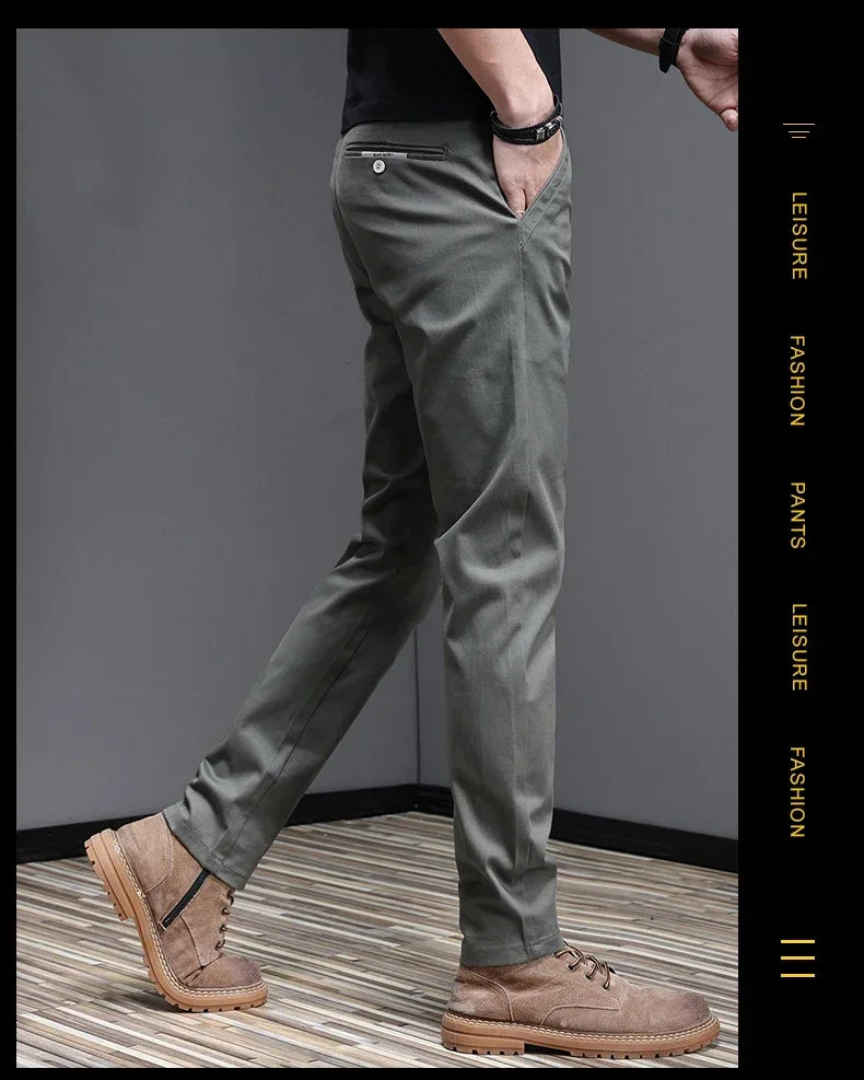 2024 Spring Summer Men's Casual Pants 97.8% Cotton Business Korean Fashion Slim Fit Stretch Gray Black Khaki Trousers Male Pant