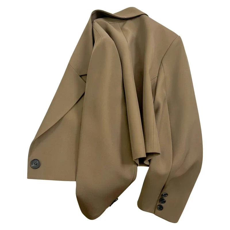 New Korean Cropped Blazers Women Autumn Solid Simple Single-Button Outwear All-match Long Sleeve Office Lady Suit Jackets