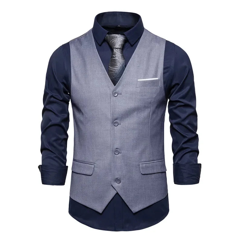 Blue Suit Vest, Men's Business Sleeveless Vests Jacket, Asian size S-6XL, Wedding Party Waistcoat, Red Purple Black Gray