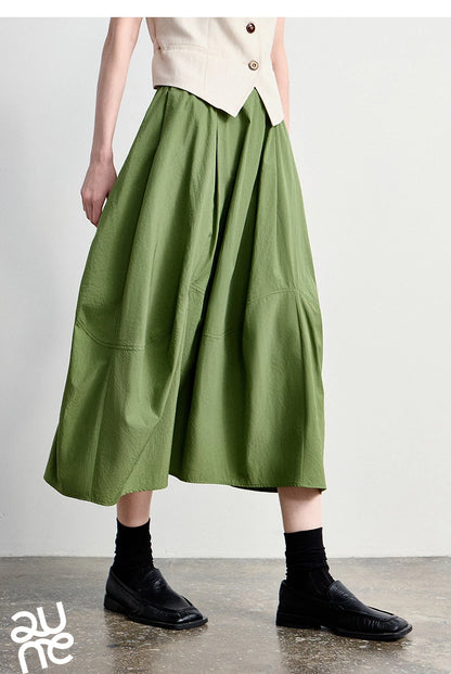 Women's A-Line Bud Skirt 2026 Summer New Split Detail Retro Puff Midi Skirt, Lightweight Outdoor Wear