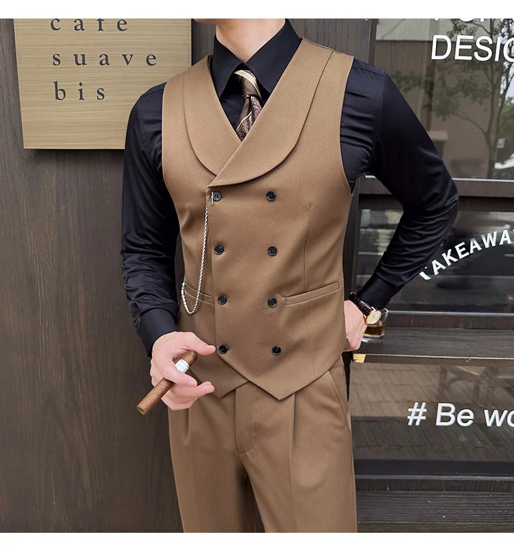 (1 Pcs Vest）2024 Latest Style Design Double Breasted Men Suit Vests Formal Groom Wedding Social Slim Fit Sleeveless Vest Coats