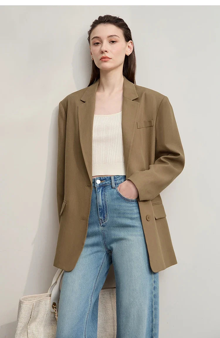 Women's Jacket 2025 Autumn New Commuter Elegant Solid Loose Top Women Long Sleeves Single Breasted Blazer Ladies 12553060