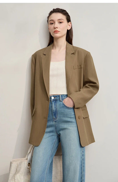 Women's Jacket 2025 Autumn New Commuter Elegant Solid Loose Top Women Long Sleeves Single Breasted Blazer Ladies 12553060