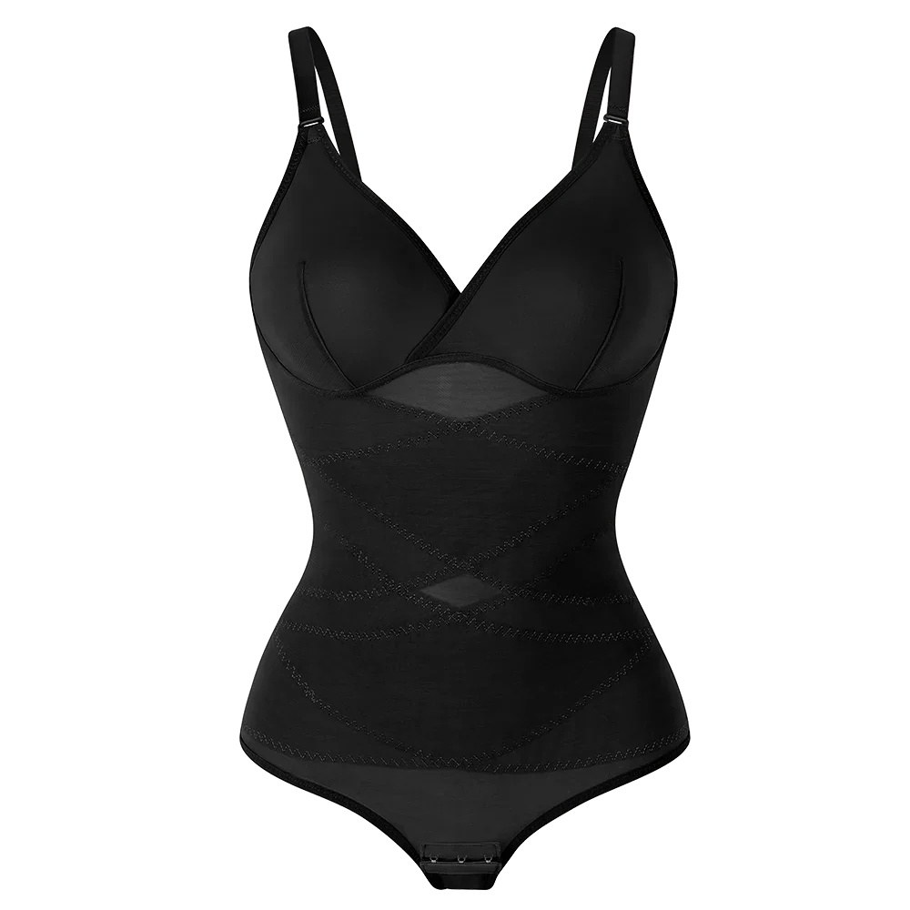 Women Cross Tummy Control Shapewear Sexy Mesh Slimming Waist Briefs Bodysuit Thin Breast Cup Body Shaper Butt Lifter Smooth Body