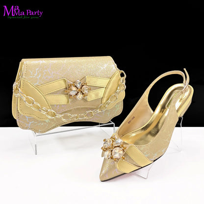 Pink Color Summer Little Red Book Hot Italian Women Mature Style Shoes Matching  Bag Set in for Garden Party