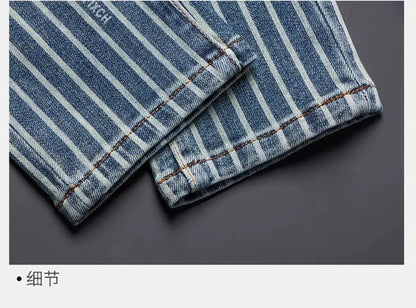 Autumn and Spring Fashion American Vintage Straight-leg Striped Jeans Men's Casual Comfortable Sports High-quality Denim Pants