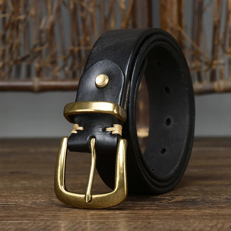 3.3CM Thick Pure Cowhide Copper Buckle Genuine Leather Casual Jeans Belt Men High Quality Retro Luxury Brand Male Strap Cintos