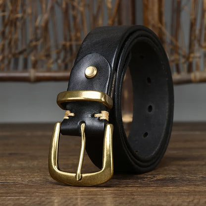 3.3CM Thick Pure Cowhide Copper Buckle Genuine Leather Casual Jeans Belt Men High Quality Retro Luxury Brand Male Strap Cintos