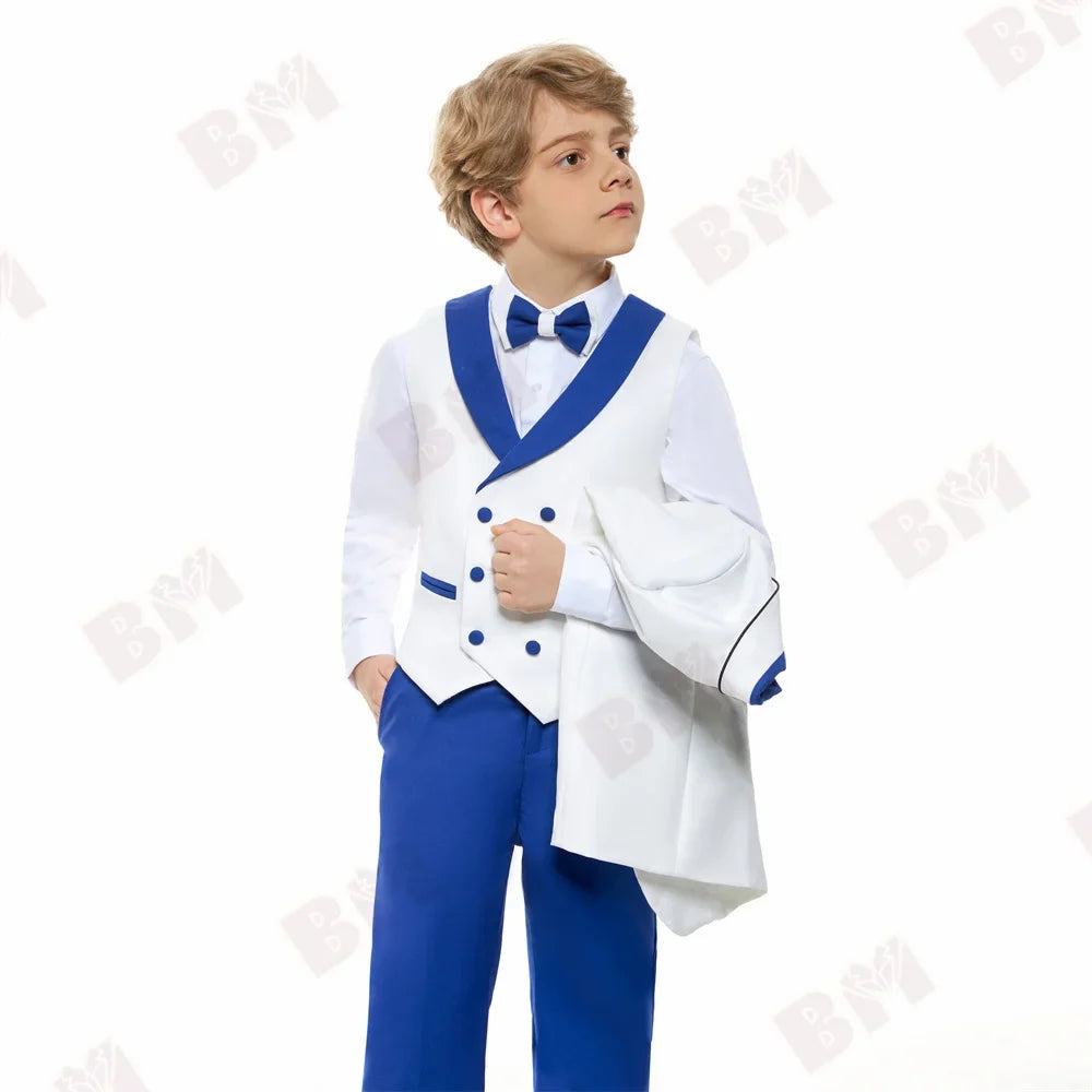 Hot Selling Red White Contrast Boys Formal Suit Set 3-14 Years 2026 4 Piece Kids Wedding Tuxedo Blazer Vest Pants Bow Tie