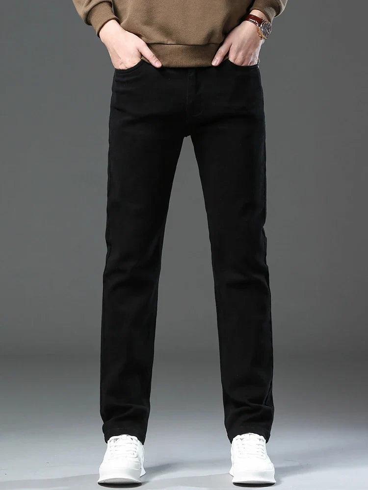 Men’s Korean Style Slim Straight Jeans Spring Cotton Stretch Denim Pants Comfort Fitted Casual Fashion Soft Male Daily Trousers