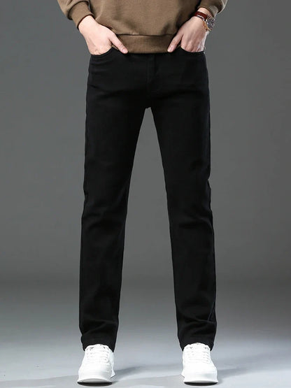 Men’s Korean Style Slim Straight Jeans Spring Cotton Stretch Denim Pants Comfort Fitted Casual Fashion Soft Male Daily Trousers