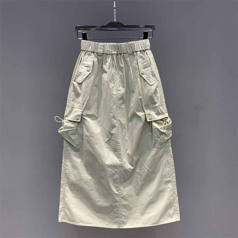 Vintage Skirts for Women American Fashion High Waist Back Slit Cargo Skirt Streetwear All-match Pockets Trendy Harajuku Chic New