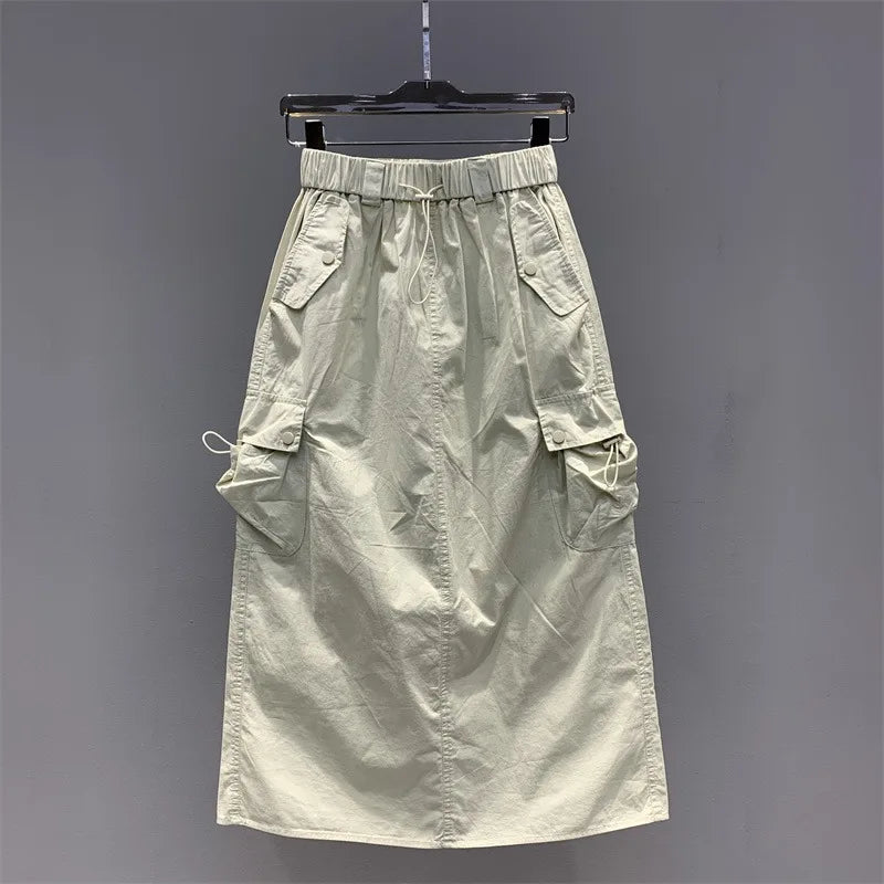 Vintage Skirts for Women American Fashion High Waist Back Slit Cargo Skirt Streetwear All-match Pockets Trendy Harajuku Chic New