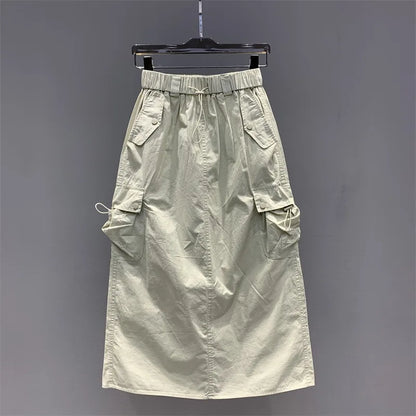 Vintage Skirts for Women American Fashion High Waist Back Slit Cargo Skirt Streetwear All-match Pockets Trendy Harajuku Chic New