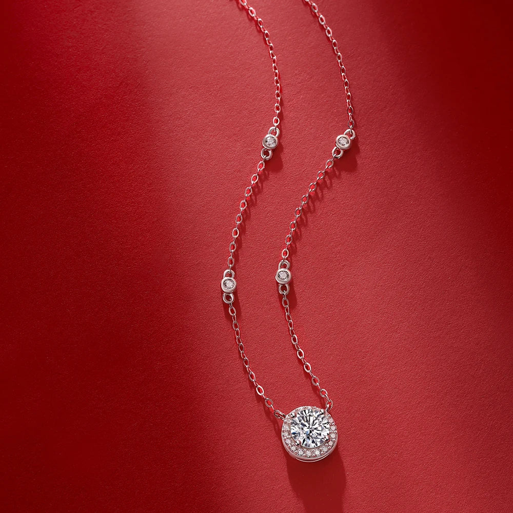 Certified 1CT Moissanite Necklace for Women D Color Lab Created Diamond 925 Silver Chains Original Certified Jewelry With GRR