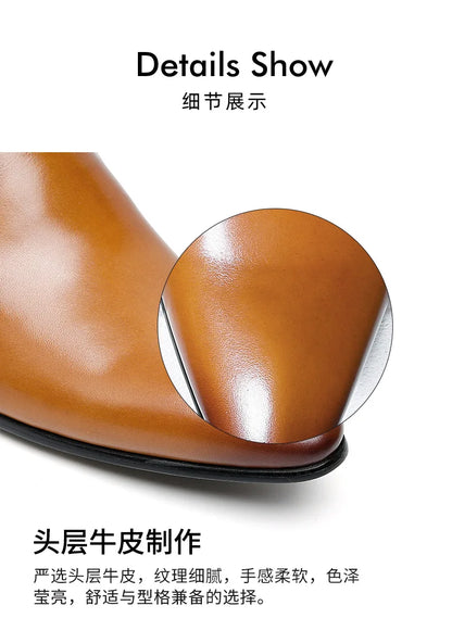 Top Layer Cowhide Shoes Men's Shoes Genuine Leather Business Dress Shoes Men British Pointed Toe Formal Slip-On Shoes