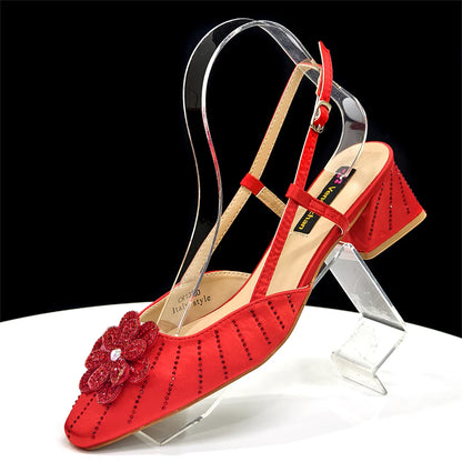 Party Shoes and Bag Ladies Heel Decoration Pure Elegant Flower Wedding Shoes and Bag Full Rhinestone Fashion Handbag