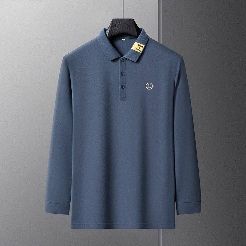 New Best-selling Spring and Autumn Men's Trendy Fashion Lapel Embroidered Long Sleeved Top Polo Shirt Sweatshirt T-shirt