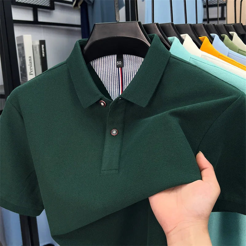 100% cotton short sleeve polo shirt comfortable lightweight high-end brand fashionable simple summer men's casual lapel T-shirt