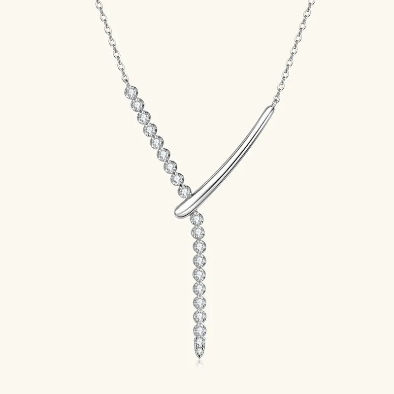 Full Round Moissanite Y-shaped Pendant Necklace for Women S925 Sterling Silver Chain Fine Jewelry Gift with Certificate