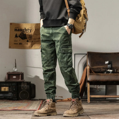 Length Men's Cargo Pant Cotton Stretch Casual Camouflage Trouser Male Camo Cuff Jogger Multi Zip Pocket Outfit Zipper Tied