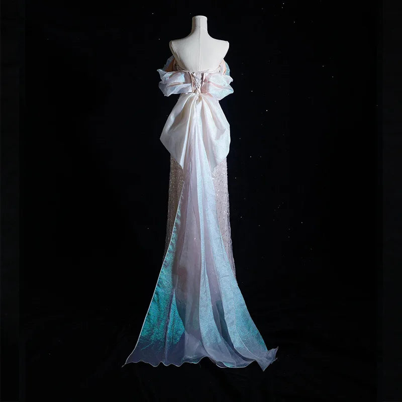 Luxury Elegant Beaded Evening Dresses 2025 New Shoulder Sequins Fishtail Dress Graduation Prom Wedding Dress Engagement Dress