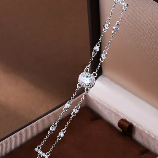 Bracelet de charme en moissanite ovale de 1 carat avec chaîne de poignet en argent S925 à bulles rondes pour femmes, cadeau de bijoux de luxe