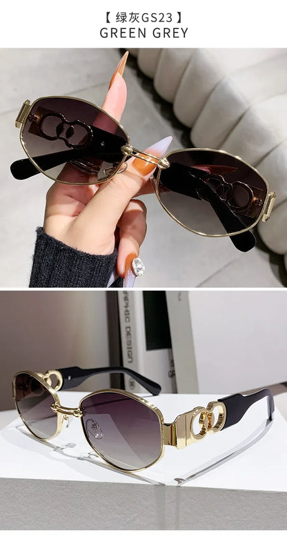Oval Sunglasses 2025 New Female Metal Internet Celebrity Street Shot Sun Glasses Women Men Retro Photo Sunshade Ladies UV400