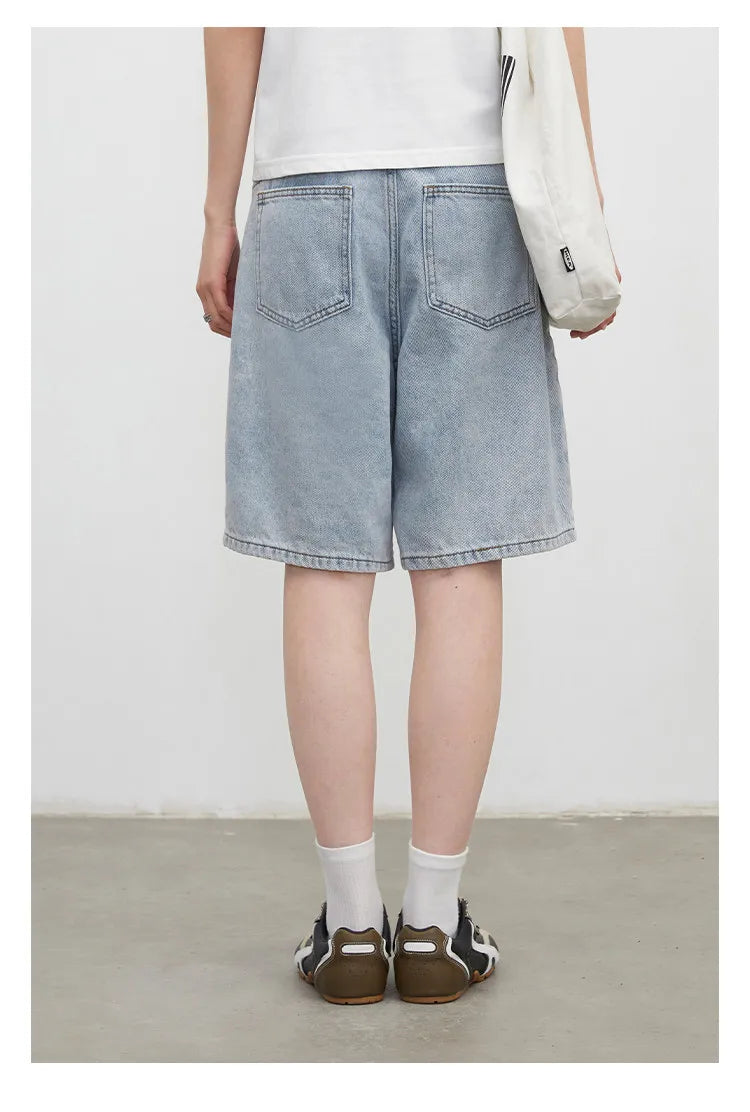 Fashion Women Shorts Mid-length Blue New Dividing Line Design Retro Washed Cotton Straight Leg Short Jeans Summer 2026