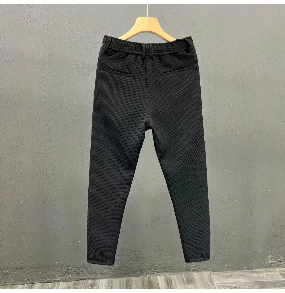 2026 High-grade Men's Solid Suit Pants Spring Summer Korean Style Pocket Straight Nine Split Pants Male Business Casual Trousers