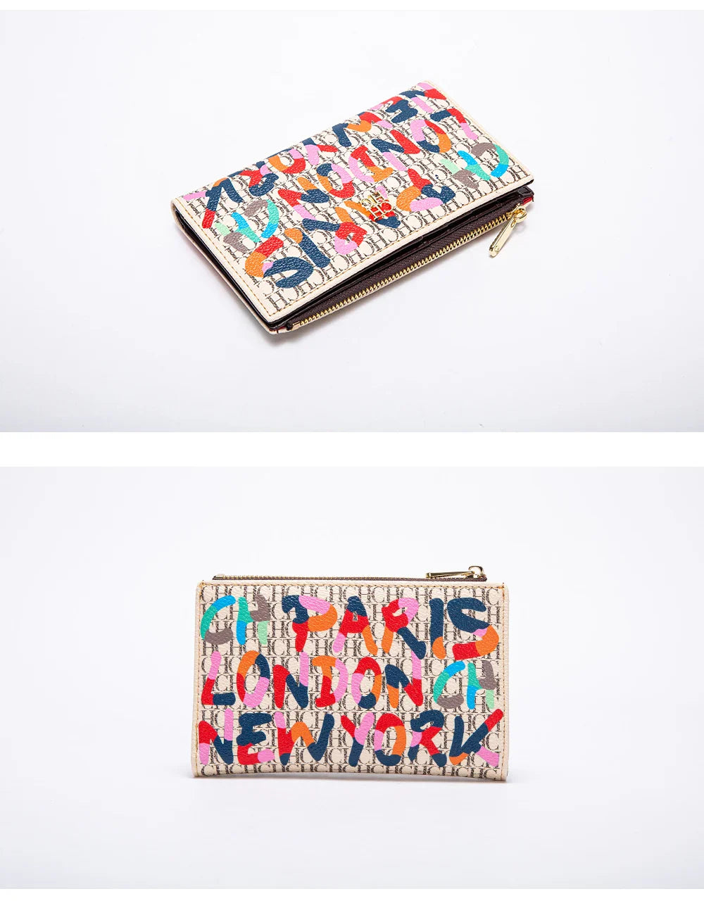 Women's Wallet CHCH Fashion Letter Cartoon Pattern Classic Retro Long Storage Wallet PVC Material Bag