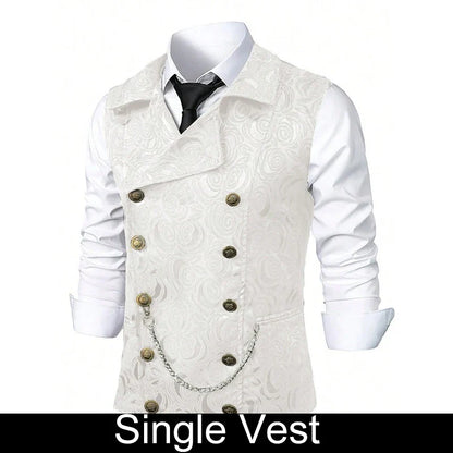 Suit Vest Men British Style Turn Down Collar Double-breasted Male Waistcoat Slim Printed Business Casual Man Coat Vest