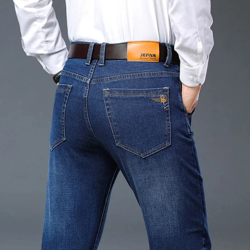 Plus Size 28-46 Spring Autumn Classic Business Trousers Male Brand Men's Fashion Casual Jeans Straight Elasticity Denim Pants