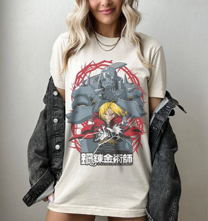 Classic Japan Anime FULLMETAL ALCHEMIST Manga Graphic Print T-shirt Men Women New Fashion O-neck Cotton Tee Oversized Casual Top