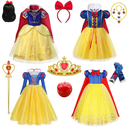 Deluxe Snow White Gown Set with Accessories Princess Costume Fairy Cosplay for Girls Kids Toddler Carnival Party Vestido