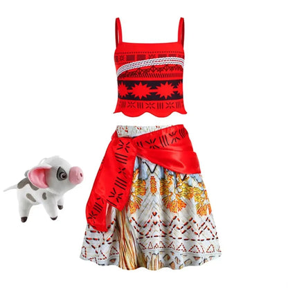 Moana Dress Kids Girls Children Cosplay Princess Birthday Carnival Party Costume with Necklace Flower Set Summer