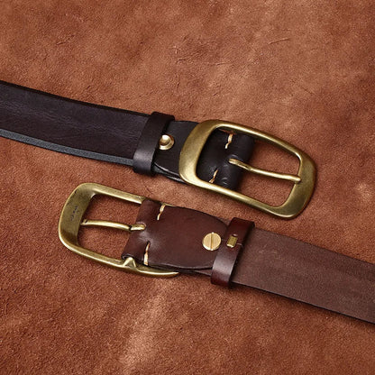 3.8 Width High Quality Pure Cowhide Thick Real Genuine Leather Men's Fashion Brass Buckle Belts Luxury Brand Jeans Belts for Men