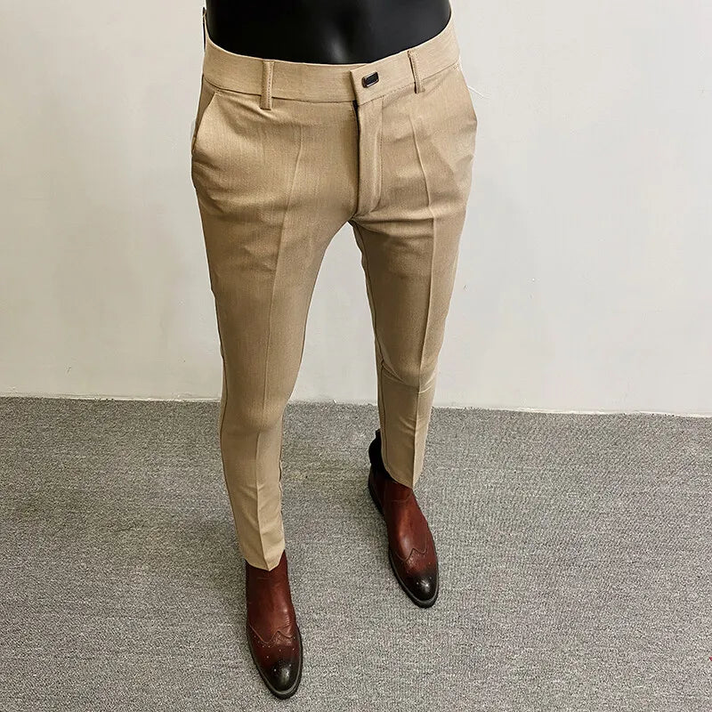 2026 Spring Summer Men's Casual Pants Formal Business Men Solid Color Slim Fit Office Social Trousers Wedding Party Suit Pants