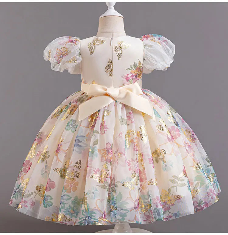 Bow Flower Girl Dresses for Weddings Lace Short Sleeve Girls Party Dresses Summer Children Bridesmaid Dress 1-7 Years