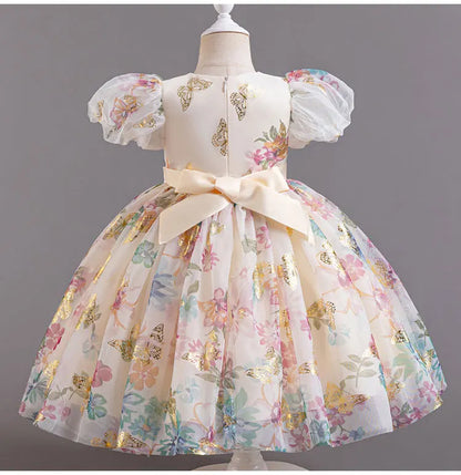 Bow Flower Girl Dresses for Weddings Lace Short Sleeve Girls Party Dresses Summer Children Bridesmaid Dress 1-7 Years