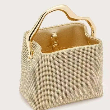 Luxury Satin Bucket Bag Women's Handbag Crystal Shiny Rhinestone Diamond Evening Bag Wedding Party Clutch Purse Crossbody Bag
