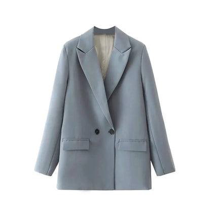 Women Chic Office Lady Double Breasted Blazer Vintage Coat Fashion Notched Collar Long Sleeve Ladies Outerwear Stylish Tops