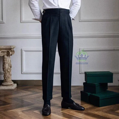 Classics Italian Naples Style White Men's Suit Pants Men High Waisted Straight Fit Work Formal British Business Brand Trousers