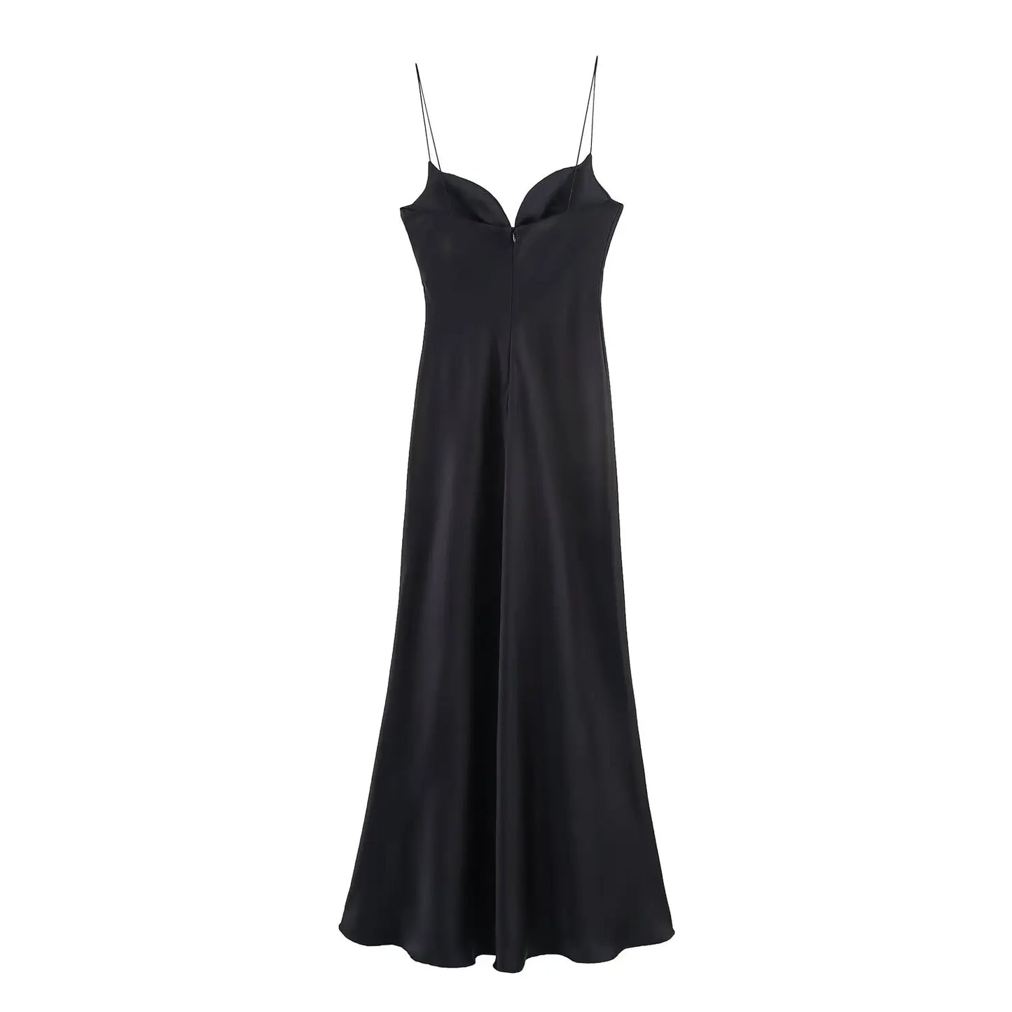 2025 Women Red V-Neck Holiday Style Satin Texture Long Dress Sleeveless Summer Women's Back Zipper Fashion Sling Dresses