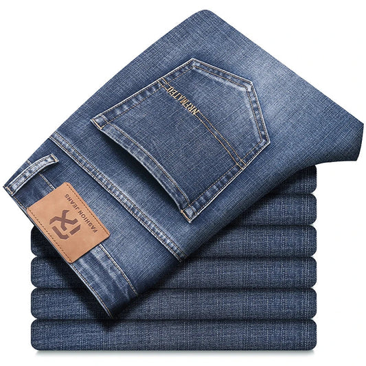 New Spring Summer Plus Size 40 42 44 Men Straight Loose Jeans Business Fashion Denim Stretch Pants Male Brand Trousers