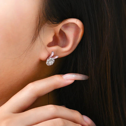 S925 Sterling Silver Moissanite Diamond Earrings Enamel Design Rabbit Shape For Women Girls Birthday Gifts Fine Jewelry